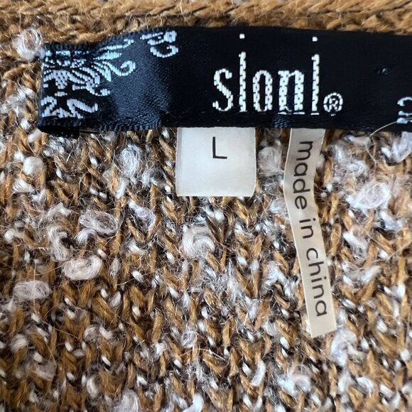 Sioni mustard yellow boho neutral long open sweater shrug wool blend size large - Picture 9 of 12